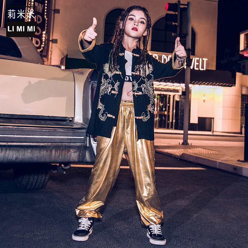 Children's street dance clothes girls hip-hop handsome Chinese style jacket performance suits children's loose performance clothes trendy clothes