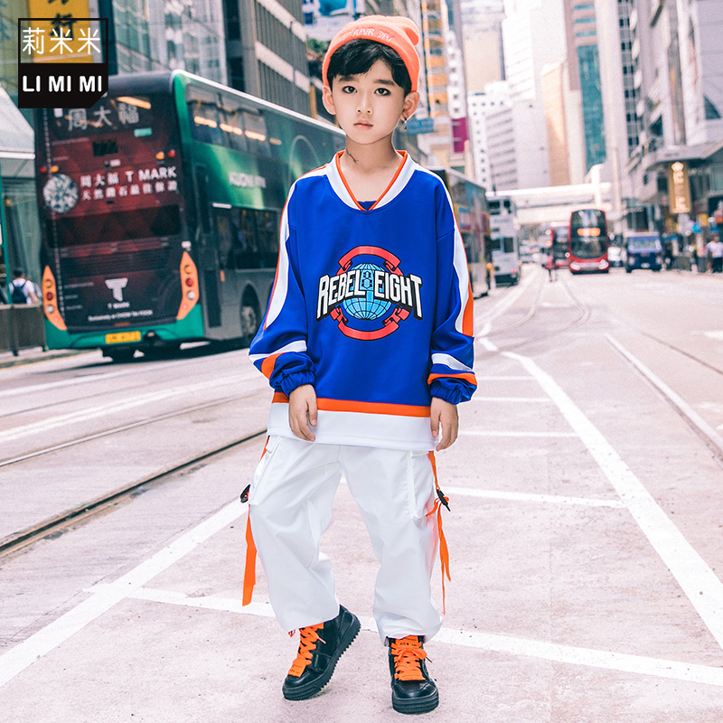 Children's hip-hop hip-hop suit boys long-sleeved thick cotton T jazz dance catwalk tide clothing children's hiphop costumes