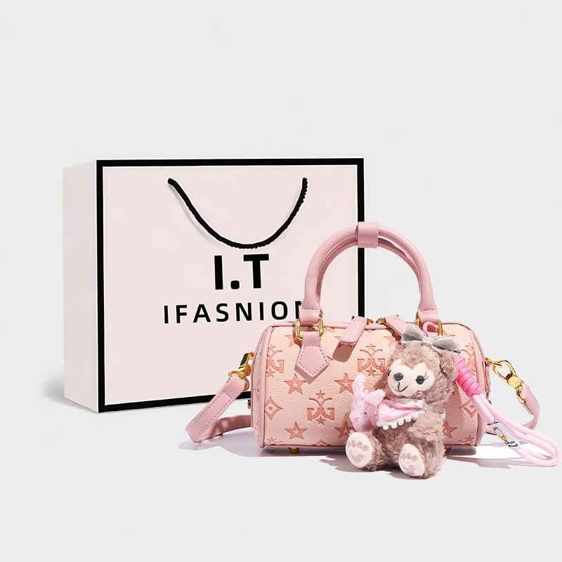 Hong Kong It Genuine Leather Pink Boston Bag for Women 2026 New Summer Crossbody Small Bag Birthday Gift Trendy