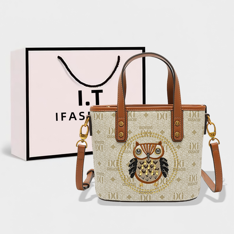 Authentic Genuine Leather Owl Embroidered Monogram Handbag, Exquisite and Cute, Combining Fashion and Childlike Innocence, Super Eye-Catching