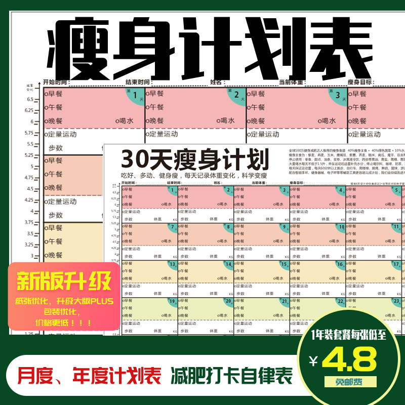 Weight loss diet schedule weight registration slimming waist plate 30 days wall stickers 100 days 100 days weight loss plan