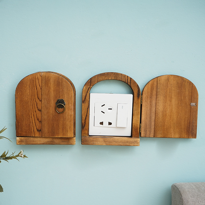 New Wall Switch Socket Shelter Adornment Solid Wood 86 Universal Cartoon Door Cottage with colorful protective sleeves