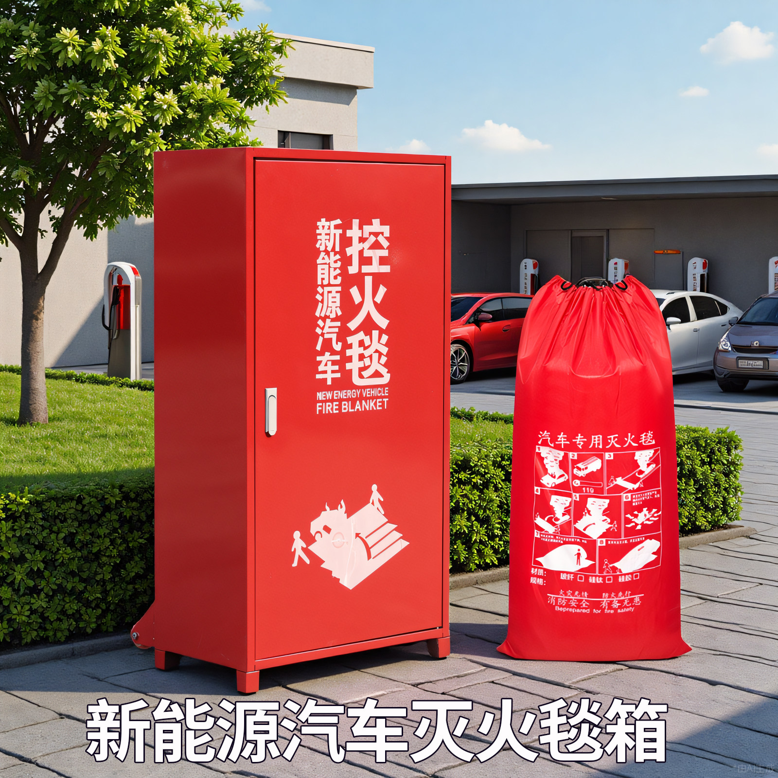 新能源汽车充电桩灭火毯箱专用灭火箱防火毯箱子电动车棚控火毯箱