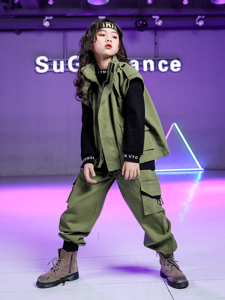Girls hip-hop costume suit boy hip-hop style children's overalls vest vest jazz dance drum performance costume tide