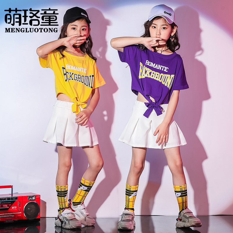 Children's cheerleading costume girls jazz dance suit navel hip-hop clothes summer hip-hop primary school students performance clothes