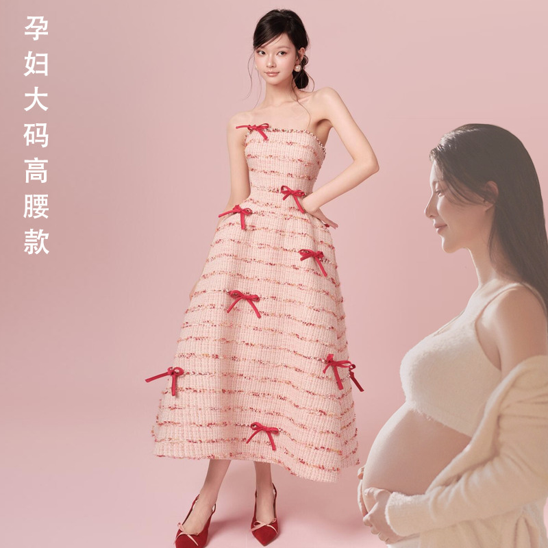 Tweed Style Evening Dress Plus Size Fat mm Formal Dress Tube Top Bow Pink Coming-Of-Age Ceremony Birthday Party Engagement Dress Tweed Style Evening Dress Plus Size Fat mm Formal Dress Tube Top Bow Pink Coming-Of-Age Ceremony Birthday Party Engagement Dress