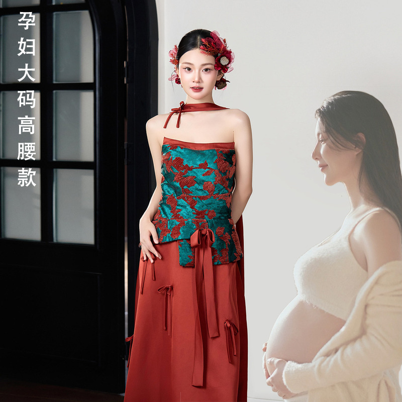 Maternity Wedding Dress, New Chinese Style Retro Tube Top Wedding Robe, Bride Plus Size, Engagement Homecoming Dress, Casual Wear Maternity Wedding Dress, New Chinese Style Retro Tube Top Wedding Robe, Bride Plus Size, Engagement Homecoming Dress, Casual Wear