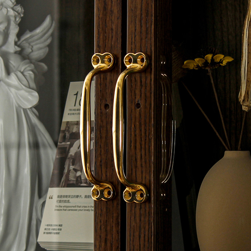 Retro brass arched handle American modern Miner furniture Copper Handle Drawers Wardrobe Door Wooden Door Light Lavish Pull
