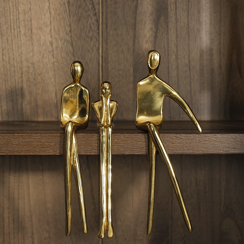 Nordic luxury brass villain ornament bookcase living room bedroom simple art couple crystal stone model room decoration