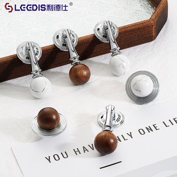 Medieval-Style Silver Brass Cabinet Door Wardrobe Handle French Walnut White Marble Pattern Round Ball Drawer Handle