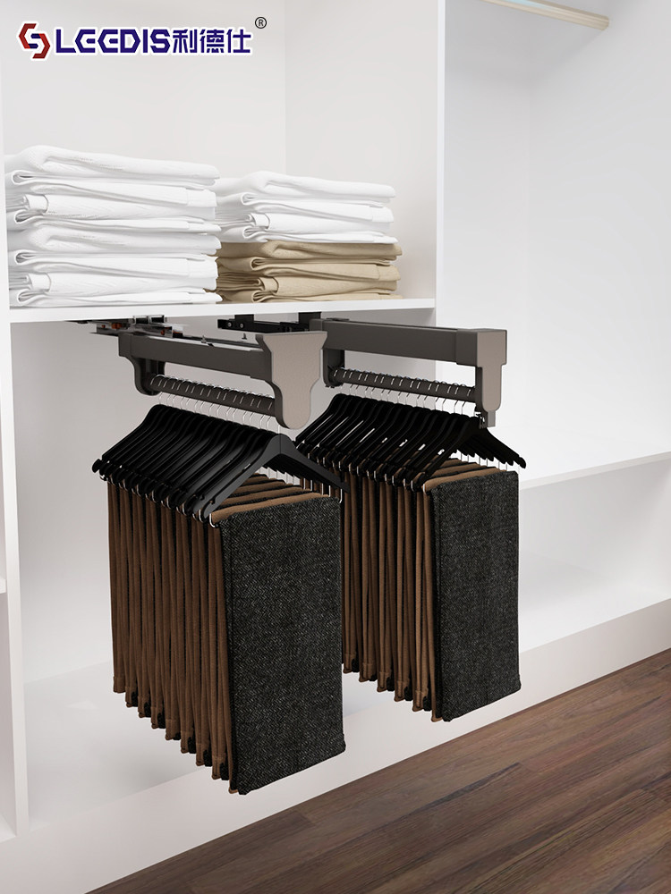 Top-Mounted Telescopic Wardrobe with Inner Sliding Rail Pants Rack, Pull-Out Clothes Rack, Hanging Rod for Home Use, Built-In Storage, Pants Hanging Track