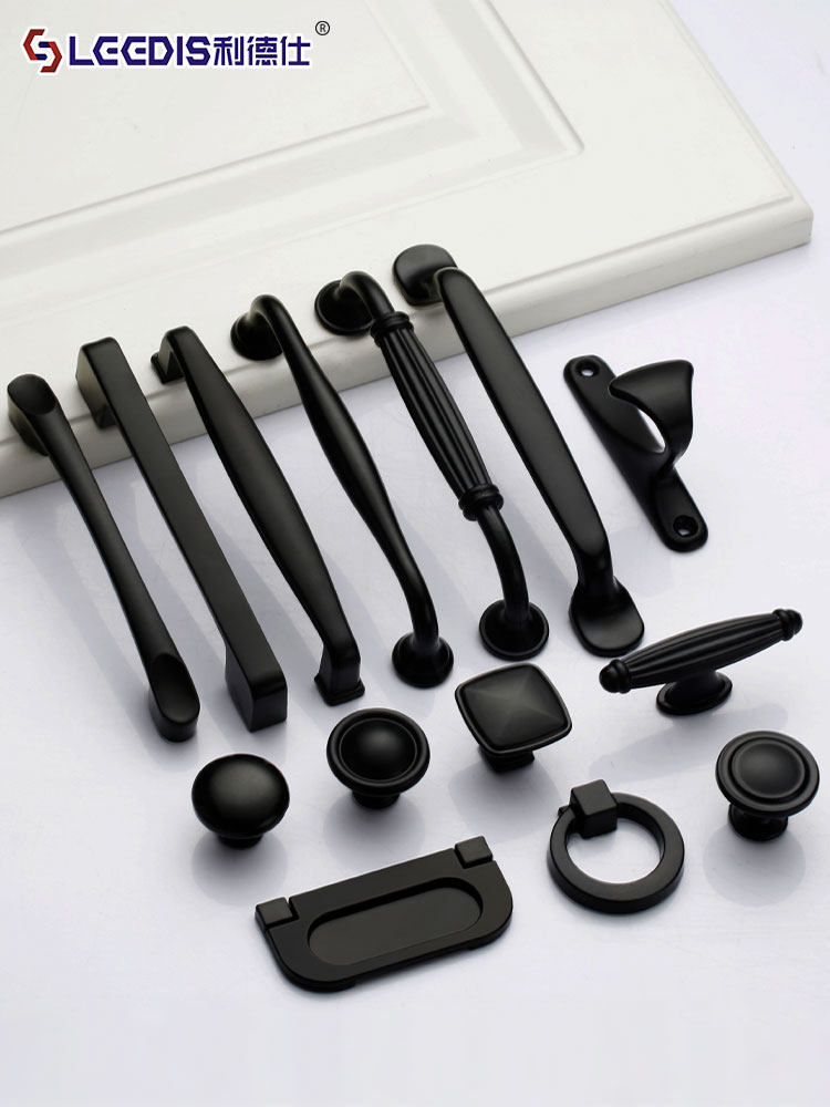 American-Style Black Wardrobe Cabinet Drawer Handle, Modern Minimalist Concealed Handle, European-Style Cabinet Door Single-Hole Small Handle