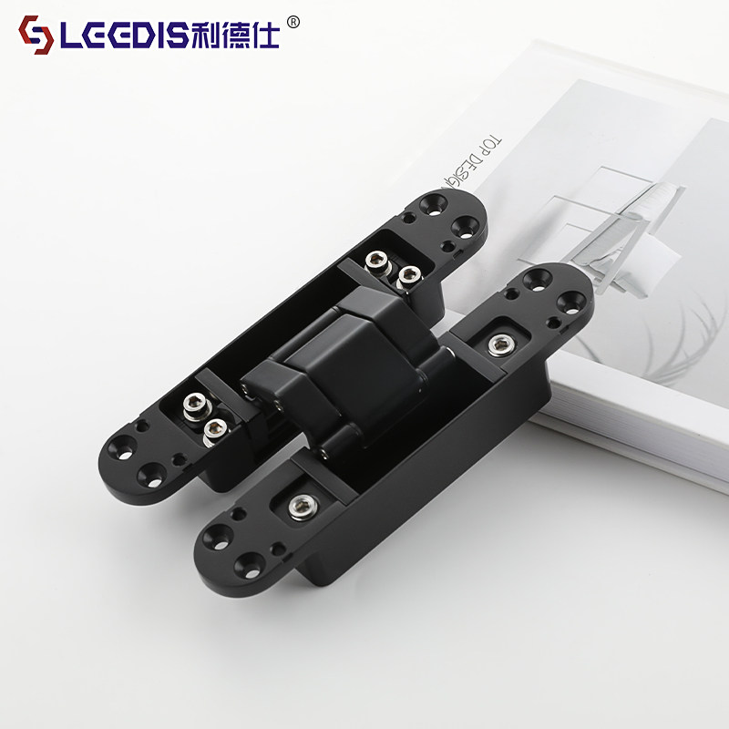 Black Invisible Door Hinge, Concealed Hinge, Hidden Door Hinge, Three-Dimensional Adjustable Cross Hinge for Wooden Doors, Installation of Hidden Door Hinge