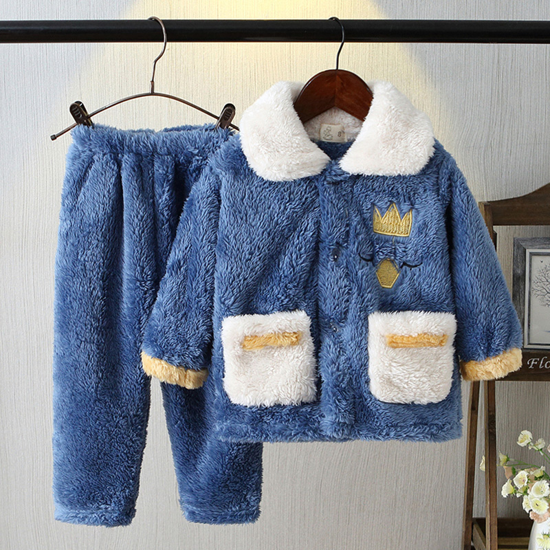 Boys pajamas autumn and winter flannel children's coral velvet suit boys thickening children's winter baby home clothes