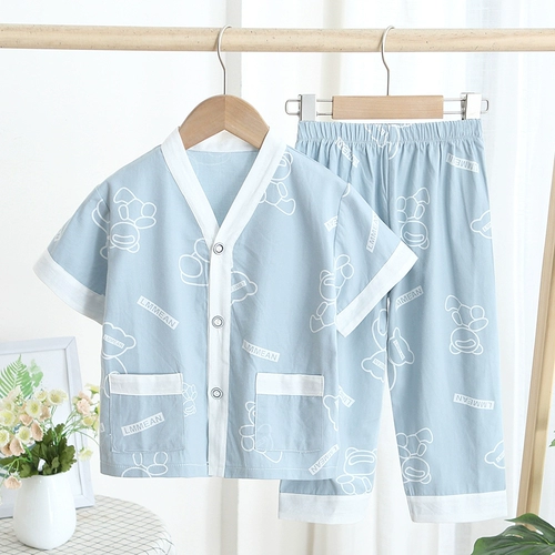 Детская летняя тонкая хлопковая пижама, детский хлопковый цветной комплект для мальчиков, короткий рукав