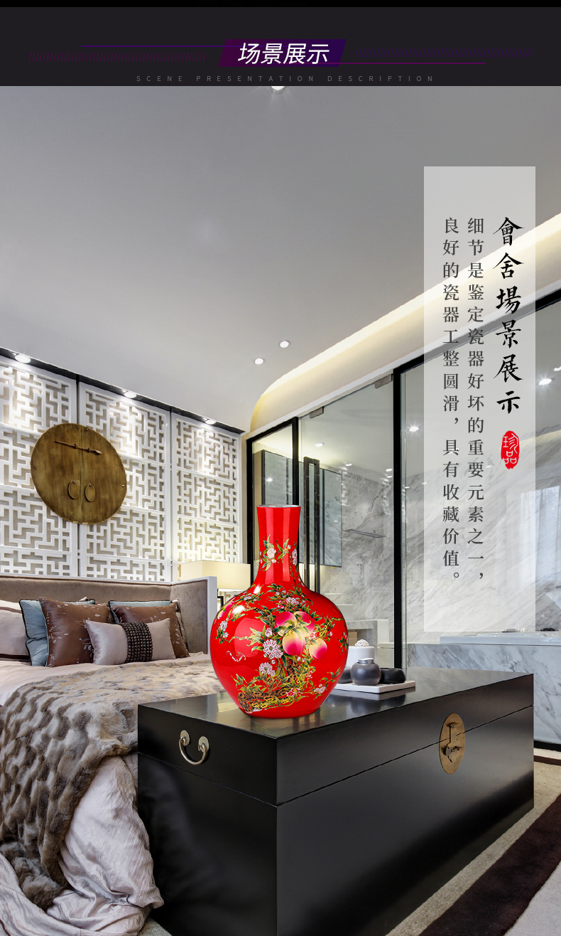 Jingdezhen ceramic large sitting room of large vase vase China red red of Chinese style porch TV ark, furnishing articles