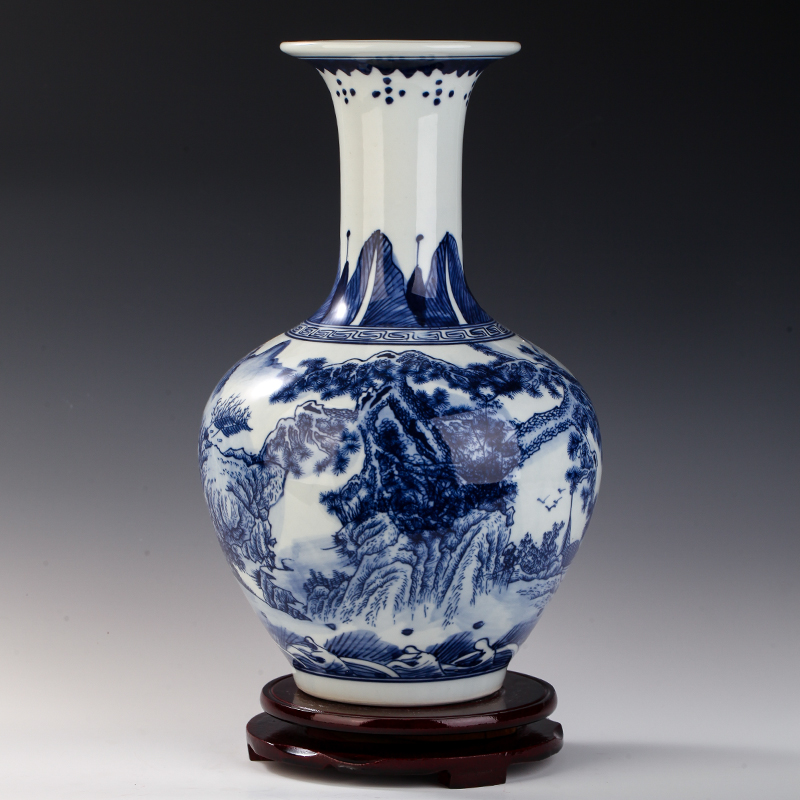Jingdezhen ceramics home sitting room adornment antique blue - and - white scenery of blue and white porcelain vase rich ancient frame wine furnishing articles