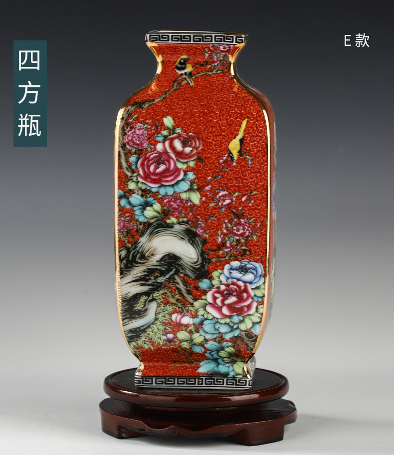 Jingdezhen square antique Chinese colored enamel big vase sitting room porch rich ancient frame furnishing articles study ceramic decoration