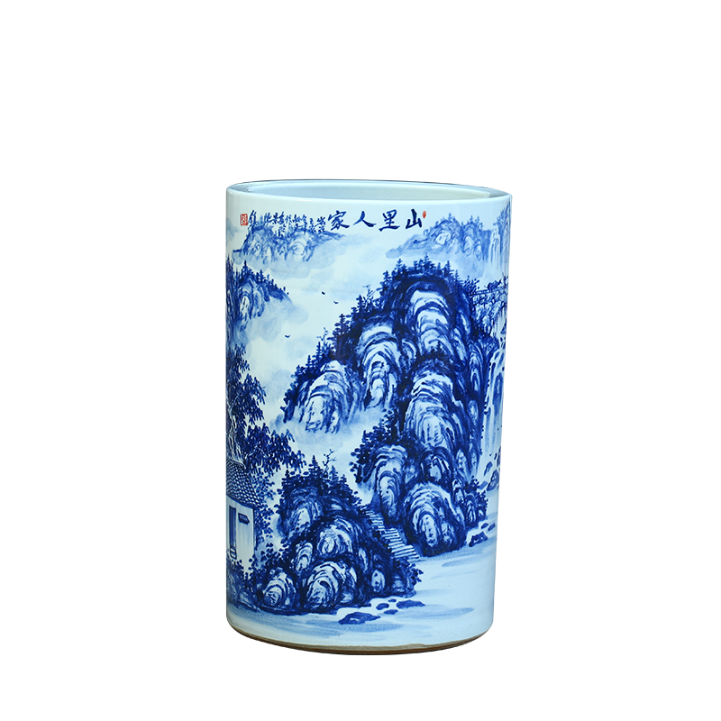 Jingdezhen ceramic hand - made scenery quiver landing place, a large vase painting and calligraphy calligraphy and painting scroll of cylinder cylinder