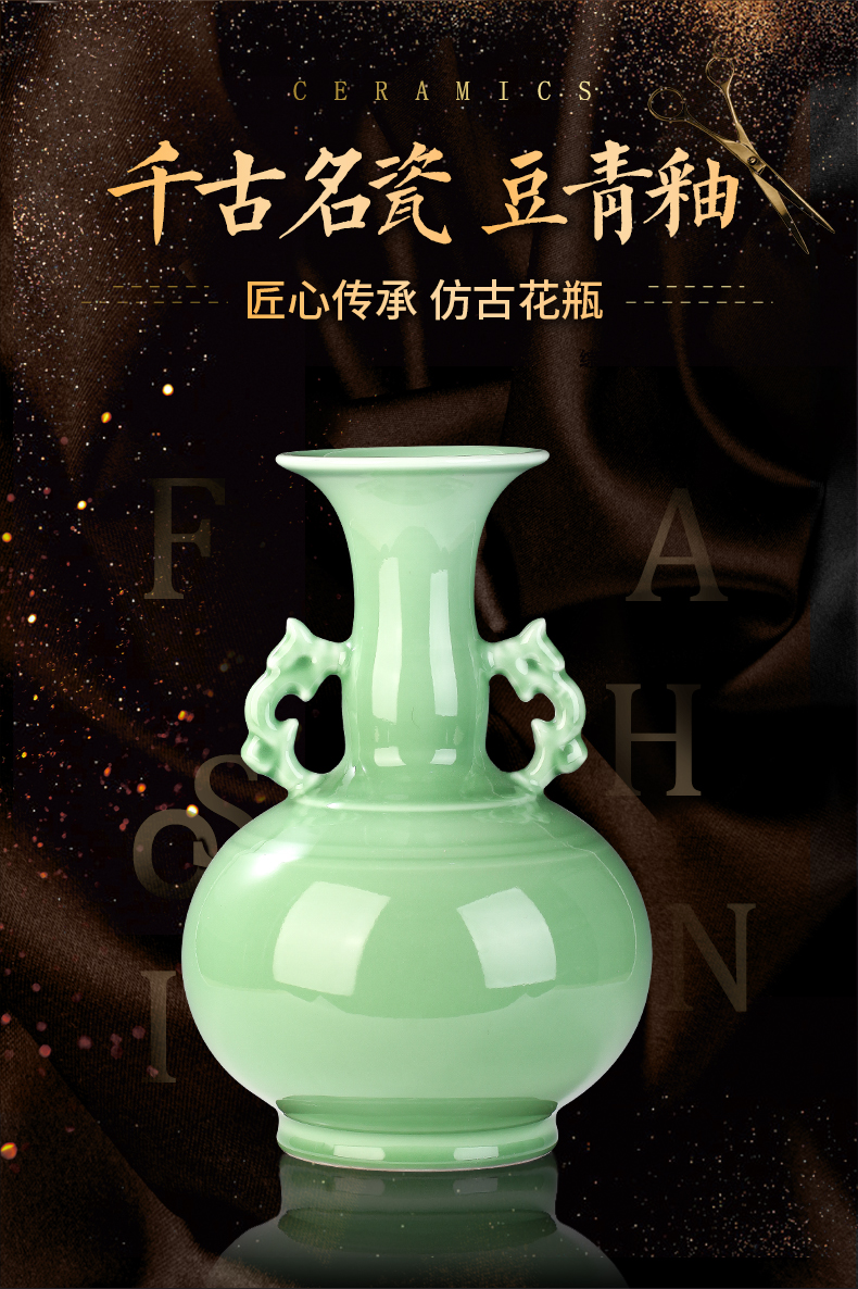 Jingdezhen ceramics by hand carving shadow blue glaze ears vases, flower arranging Chinese wine sitting room place decoration