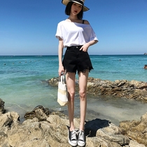 Black cowboy shorts female Korean version of high waist thin a word loose summer thin pockets 2021