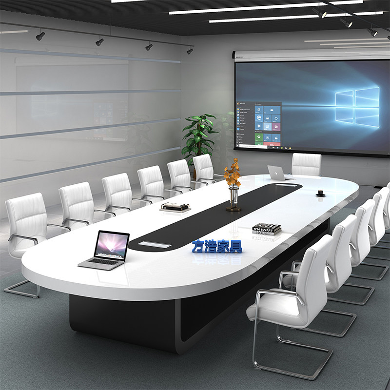 Fang Hao white paint conference table long table simple modern large office table and chair combination training oval round table furniture