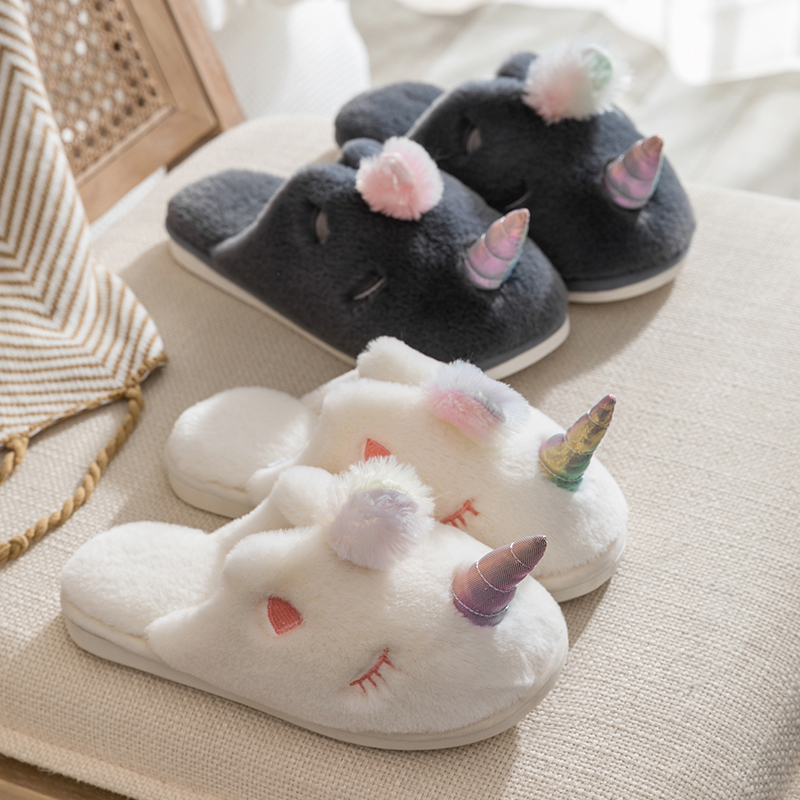 Funny Warm Plush Unicorn Slippers for Women, Winter Cute Fluffy Indoor Couple's Non-Slip Maternity Shoes Funny Warm Plush Unicorn Slippers for Women, Winter Cute Fluffy Indoor Couple's Non-Slip Maternity Shoes