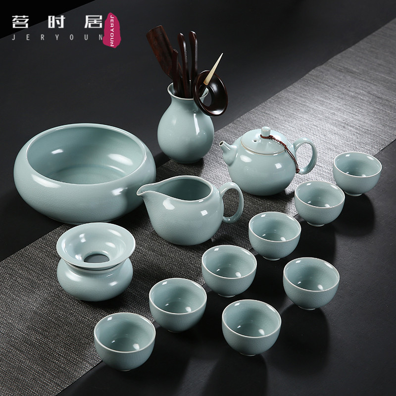 High-grade Ru kiln tea set tea cup teapot ceramic Jingdezhen tea set office meets guest kung fu tea set home