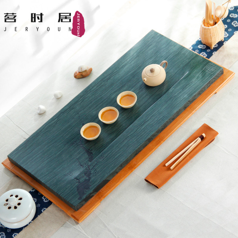 JERYOUN STONE TEA TRAY HOUSEHOLD tea SEA NATURAL green jade BLACK gold stone LARGE stone tea table Kung Fu TEA SET