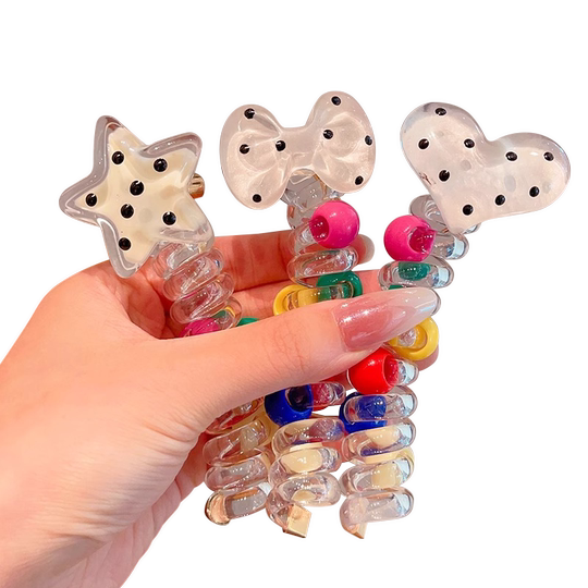 儿童波点爱心电话线发圈女童高马尾泡泡辫头绳宝宝不伤发皮筋头饰