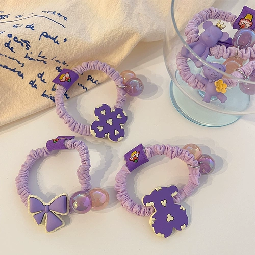 Детская сиреневая милая безвредная эластичная резинка для волос, мультяшный аксессуар для волос, широкая цветовая палитра, не повреждает волосы, с медвежатами