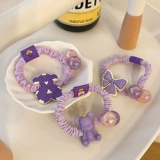 Детская сиреневая милая безвредная эластичная резинка для волос, мультяшный аксессуар для волос, широкая цветовая палитра, не повреждает волосы, с медвежатами