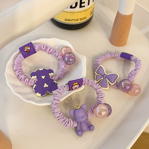 Детская сиреневая милая безвредная эластичная резинка для волос, мультяшный аксессуар для волос, широкая цветовая палитра, не повреждает волосы, с медвежатами