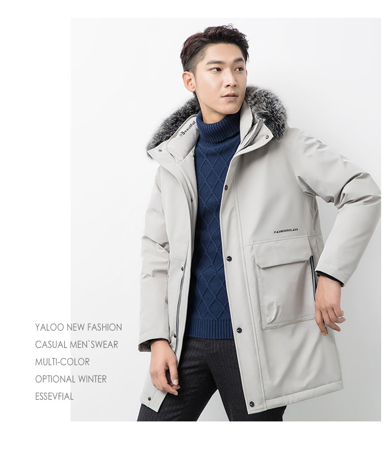 雅鹿 男士中长加厚款 狐狸毛领羽绒服 90%鹅绒 图6
