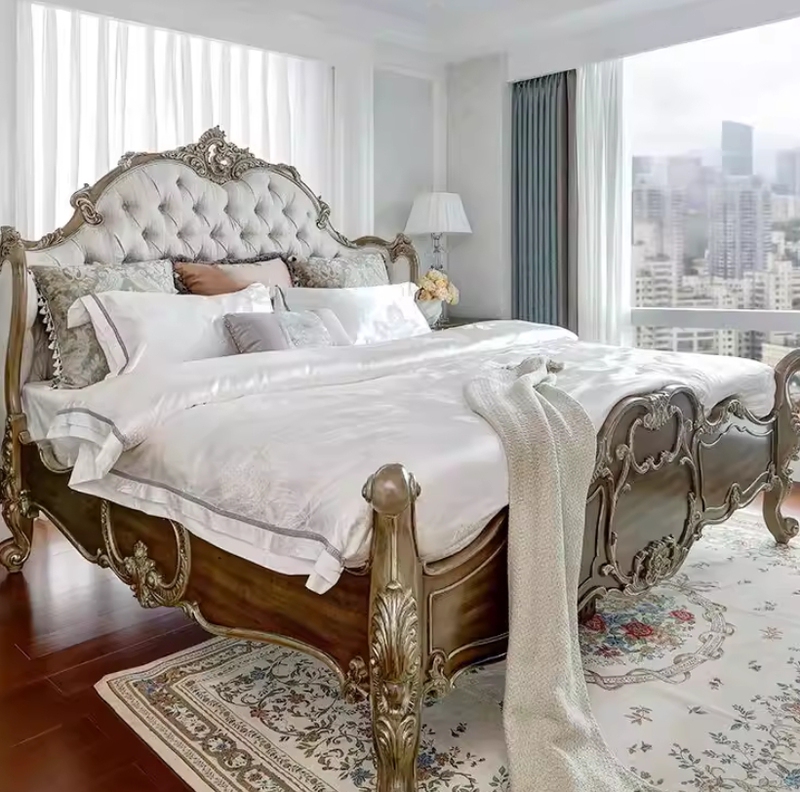 Fuyi Furniture French-Style Upholstered Double Bed Master Bedroom Bed Romantic Princess Bed Nightstand Bedroom Furniture
