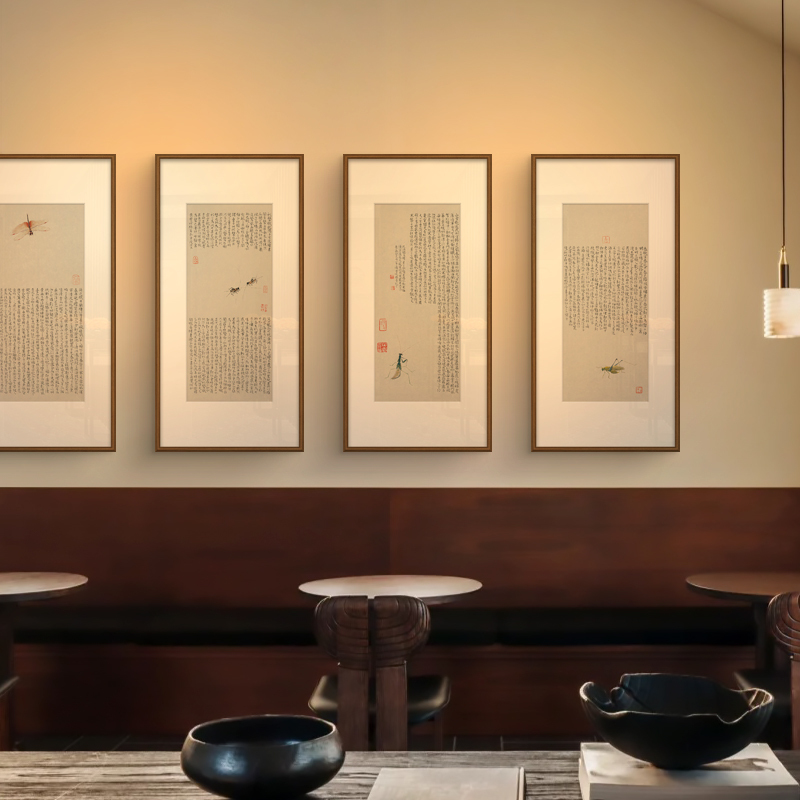 New Chinese Zen Calligraphy Multi-Link Hanging Painting French Mid-Century Style B&B Tea Room Hotel Club Multi-Link Decorative Painting