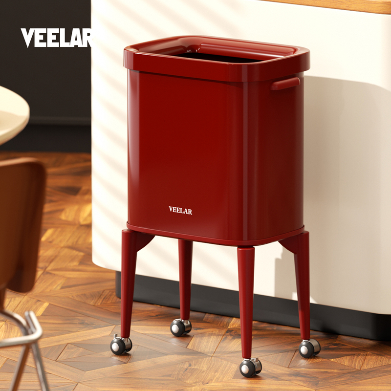 Veelar No-Bending High-Footed Lidless Trash Can with Press-Type Lid, Large Capacity, with Wheels, Movable for Kitchen and Living Room Veelar No-Bending High-Footed Lidless Trash Can with Press-Type Lid, Large Capacity, with Wheels, Movable for Kitchen and Living Room