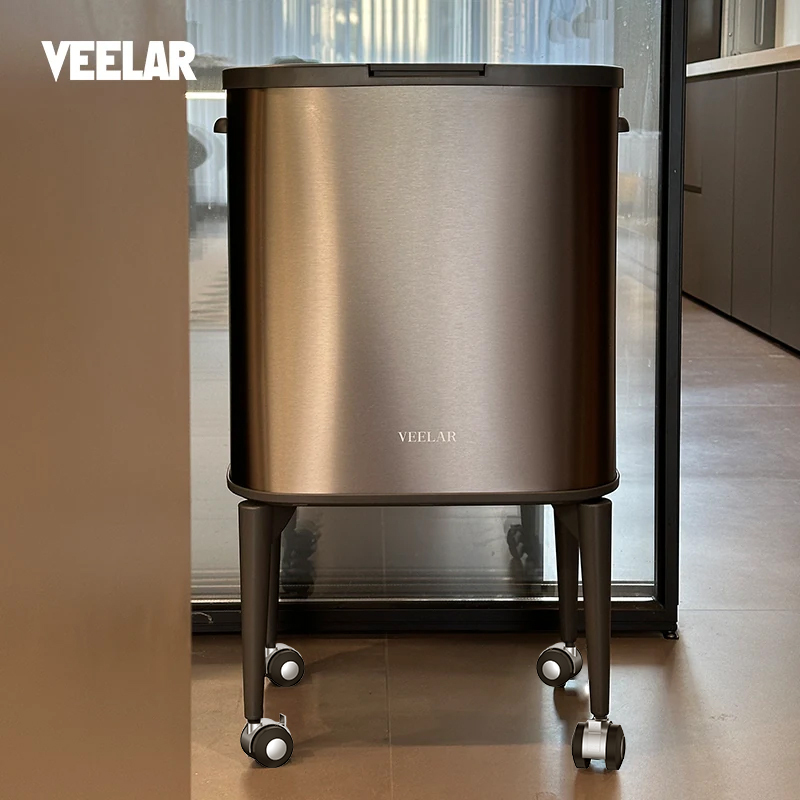 Veelar Kitchen-Specific No-Bending Trash Can for Home Use, High-Legged, Large Capacity, with Wheels, Movable, Suitable for Living Room