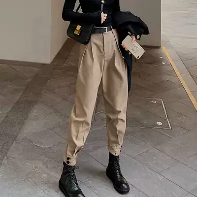 Legging overalls women's spring and autumn thin high waist small loose straight bf handsome ins tide nine-point casual pants