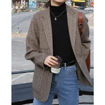 Small blazer womens autumn and winter Korean version of loose English style retro woolen tweed wool casual suit