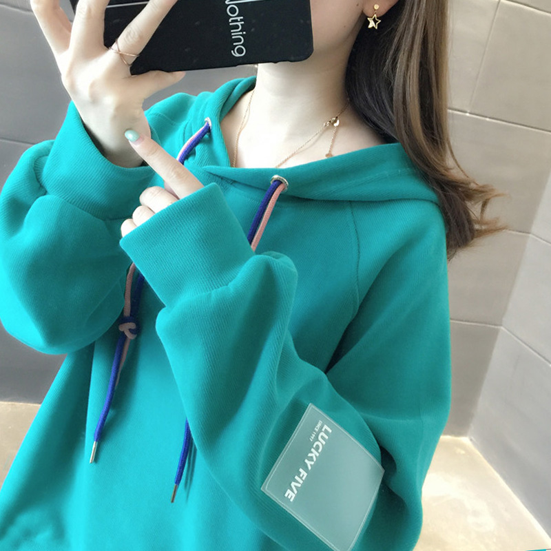 Hooded sweatshirt women's spring and autumn thin Korean version ins tide loose student wild short solid color long sleeve top jacket