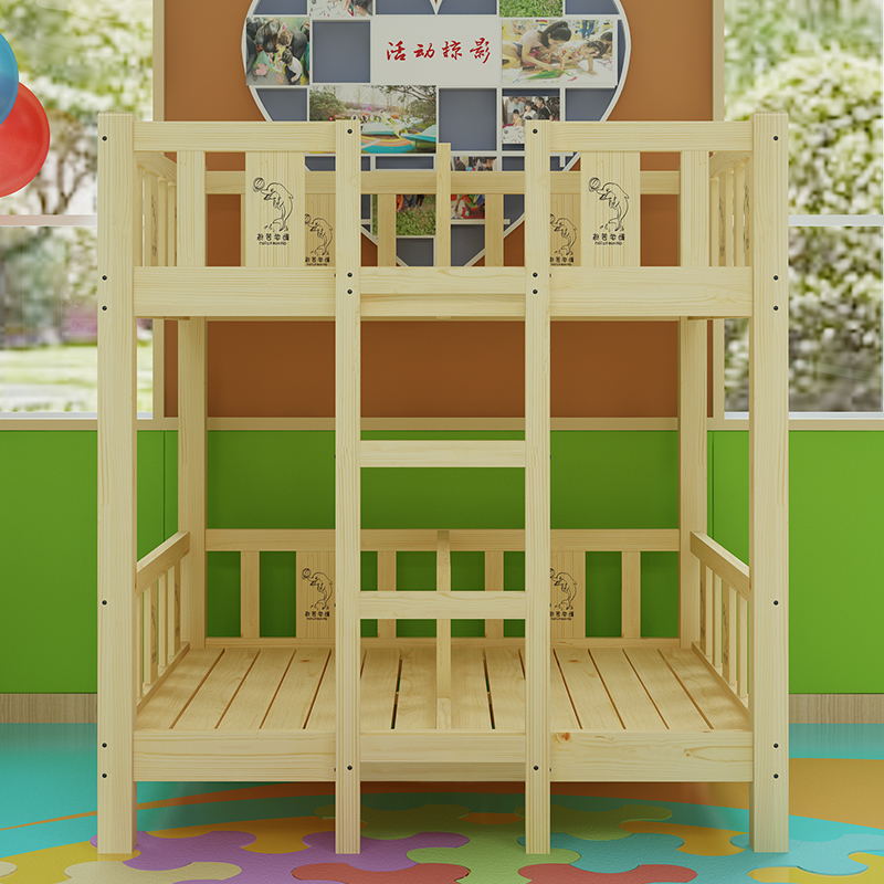 Kindergarten Solid Wood Bed Double Layer Up And Down Bunk Beds 4 High And Low Bed Children Afternoon Nap Bed Elementary School Student Pine Wood Lunch Too-bed-Taobao