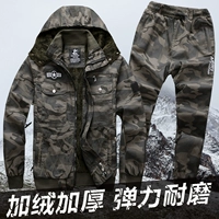 Утепленный камуфляжный осенний демисезонный комплект, комбинезон, хлопковые износостойкие штаны, рабочая одежда