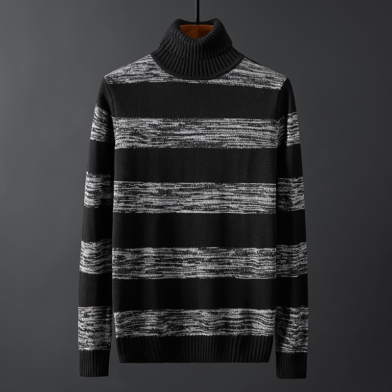 Autumn winter striped jacket head high collar sweater men's body youth long sleeve casual inner lap sweater sweater wool top boomer C