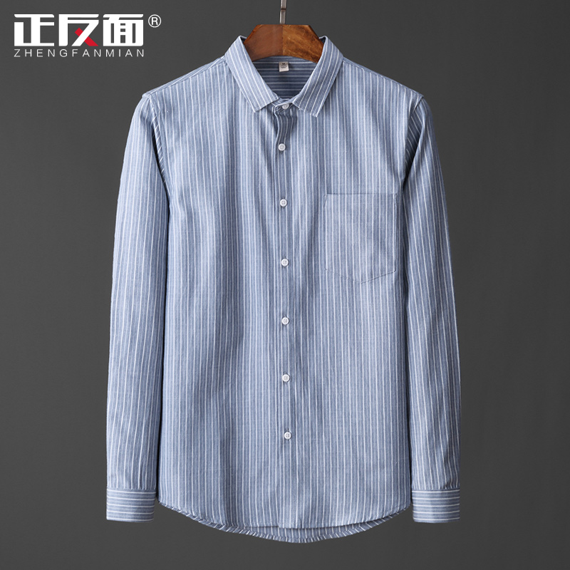 Classic Striped Fashion 100 hitch Square Collar Shirt Male long sleeve handsome Comfortable Pocket Youth Cotton Shirt Blouse i