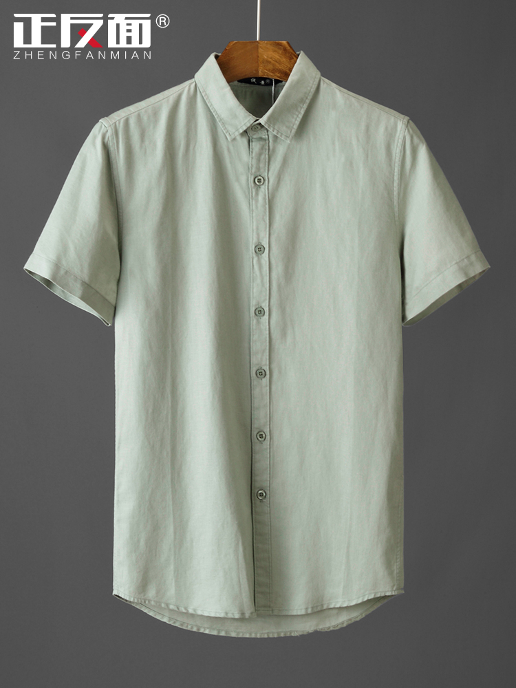 Summer new square collar cotton and hemp short-sleeved men's shirt casual Japanese youth linen shirt linen top I