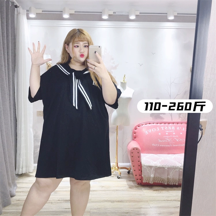 Fat Yingying Fatty Plus Size Summer Summer Fat Fat College Wind Cover Meat Age Giảm dễ thương Bow Tie Ăn mặc giản dị - Váy eo cao