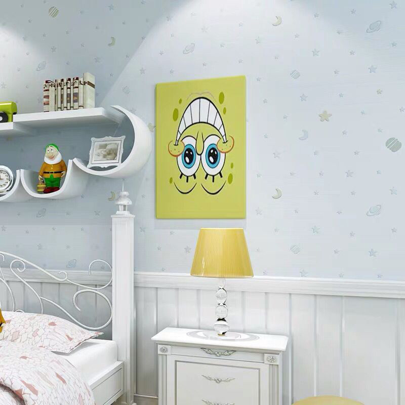 Children's House Cartoon Unwoven Fabric Wallpaper Stars Clouds Modern Brief Cozy Pink Boy Girl Bedroom Wallpaper