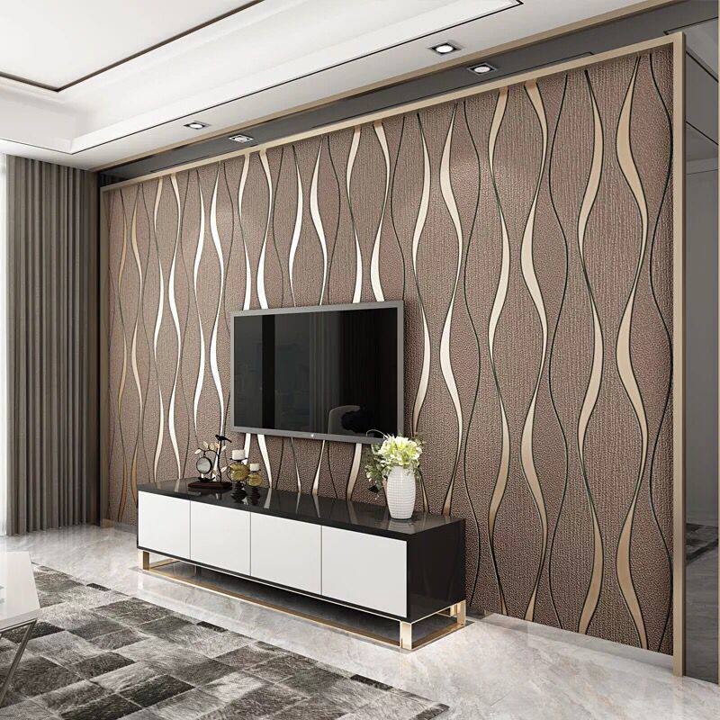 Modern simple 3D stereo curve vertical wallpaper living room film and television wallroom TV background wallpaper
