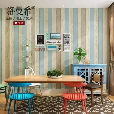 Mediterranean vertical stripe non-woven wallpaper retro blue nostalgic original wood grain living room dining room bedroom home decoration wallpaper
